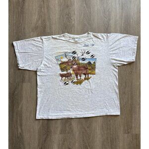 Vintage 90's Kansas City Animal Tee Deer Forest Nature Earth 2XL Grey Shirt Rare